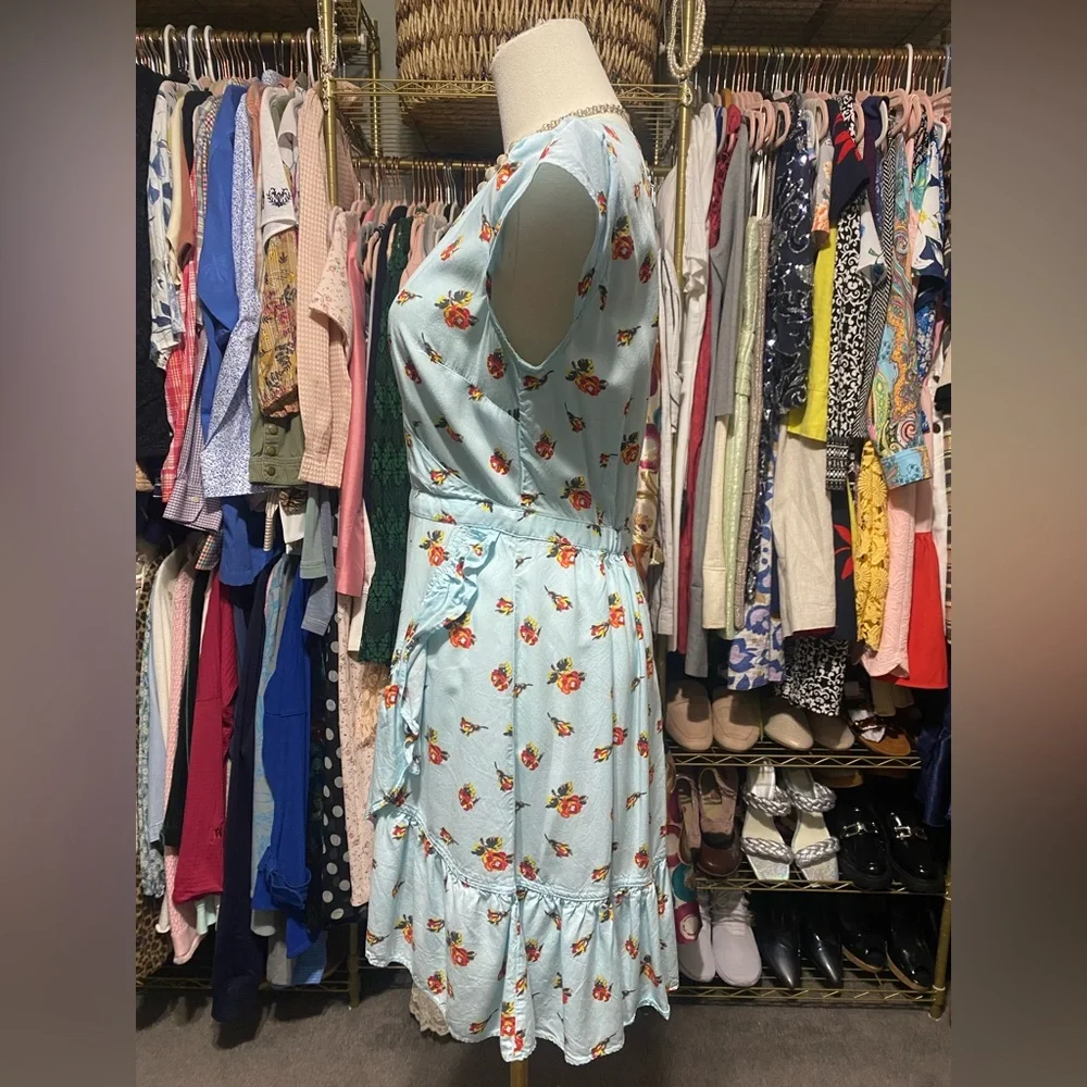 J.Crew Mercantile Floral Faux Wrap Mini Dress Light Blue Ruffled Size 4